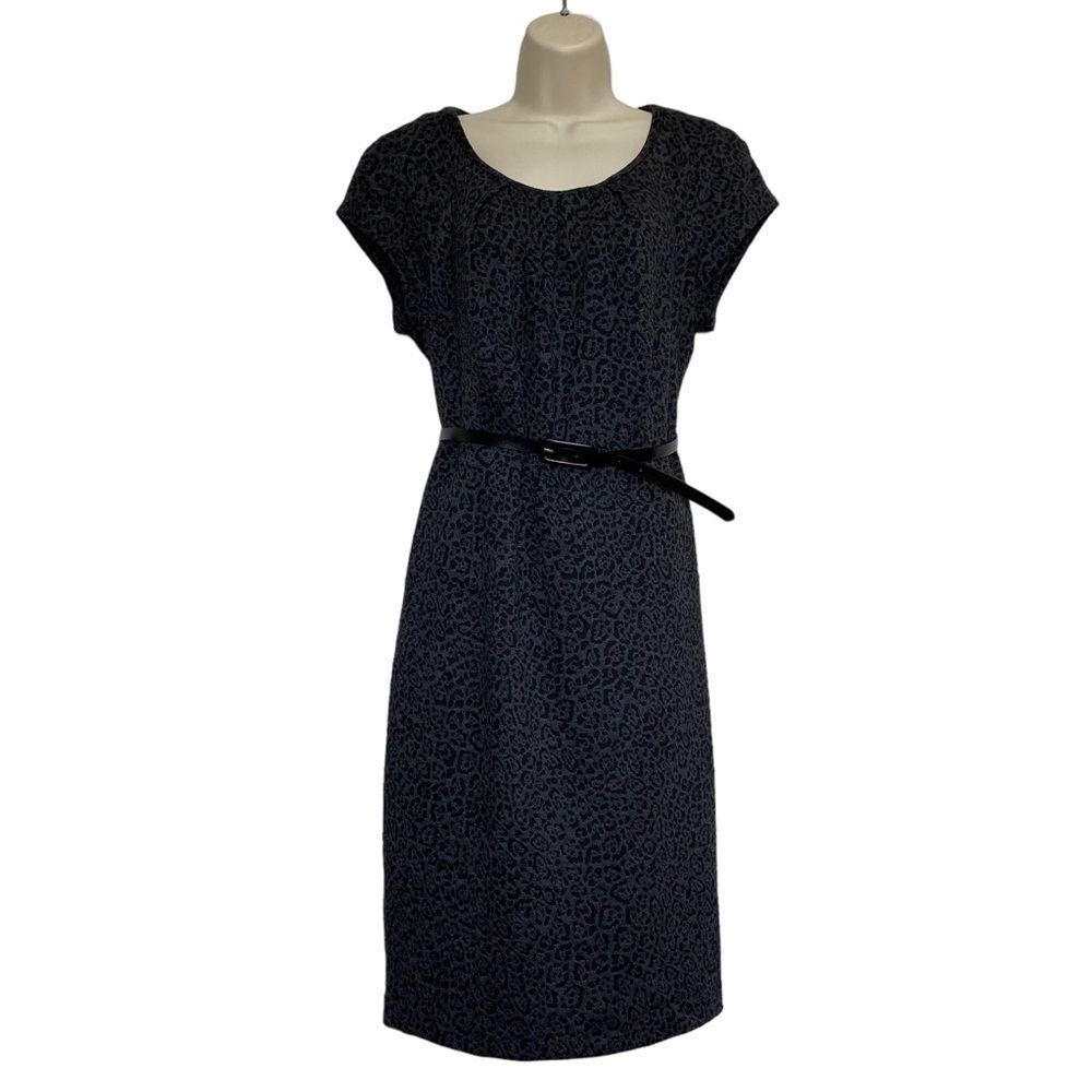 Charter Club Animal Print Knit Lined Dress with Belt Gray Sz 12 NWT